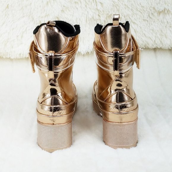 SIZE 11 Lynn Rose Gold Champagne Lug Sole Combat Boots - Picture 7 of 12